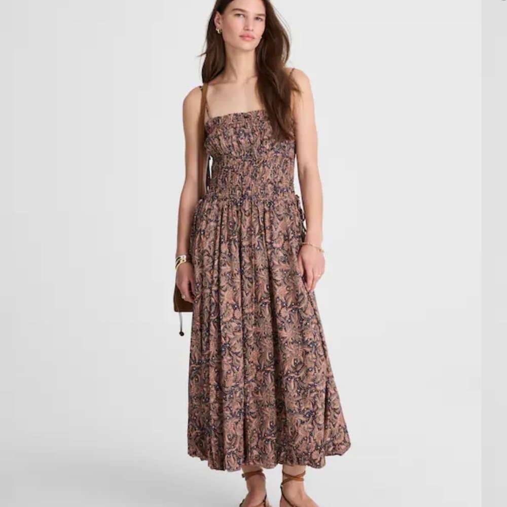 Madewell Smocked Bubble-Hem Midi Dress in Paisley